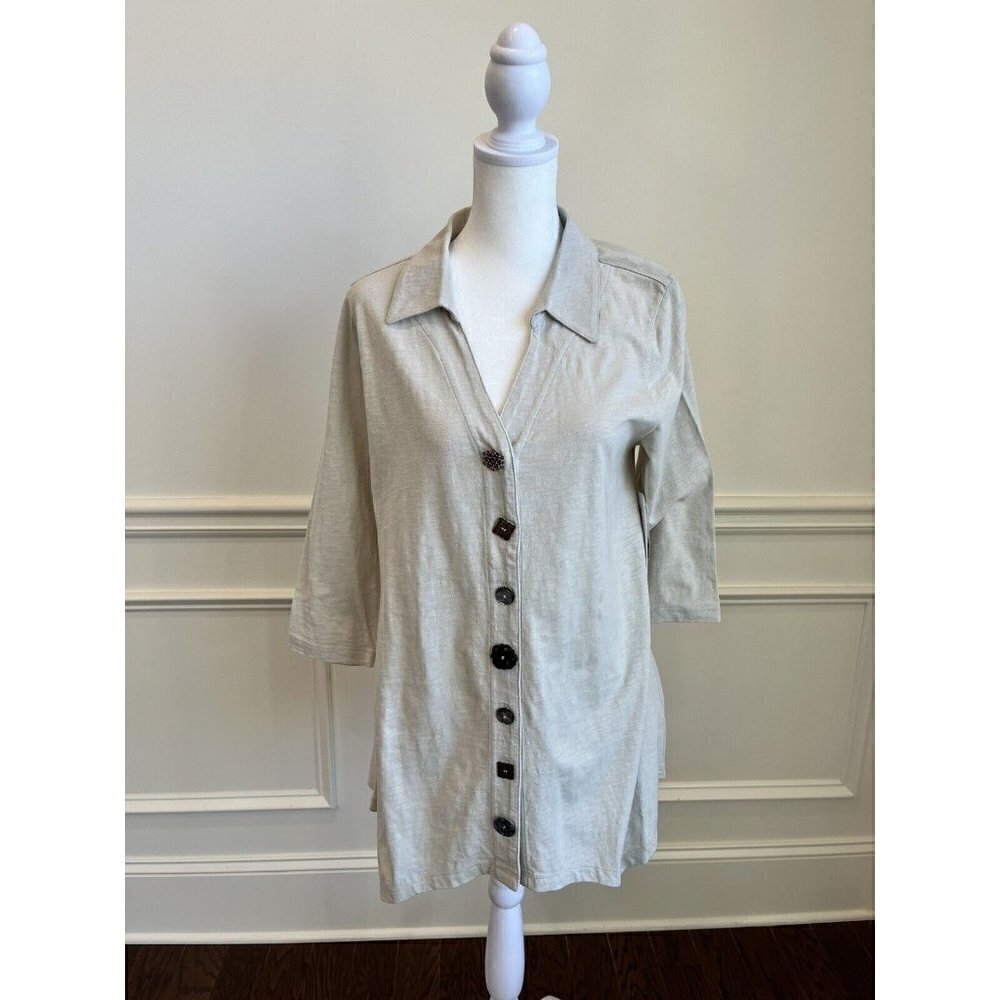 Soft Surroundings Women's Sz S Danielle Tunic Button Down Blouse Moonbeam NEW
